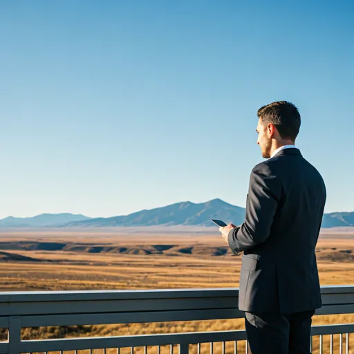 Professional looking over a remote landscape with a phone